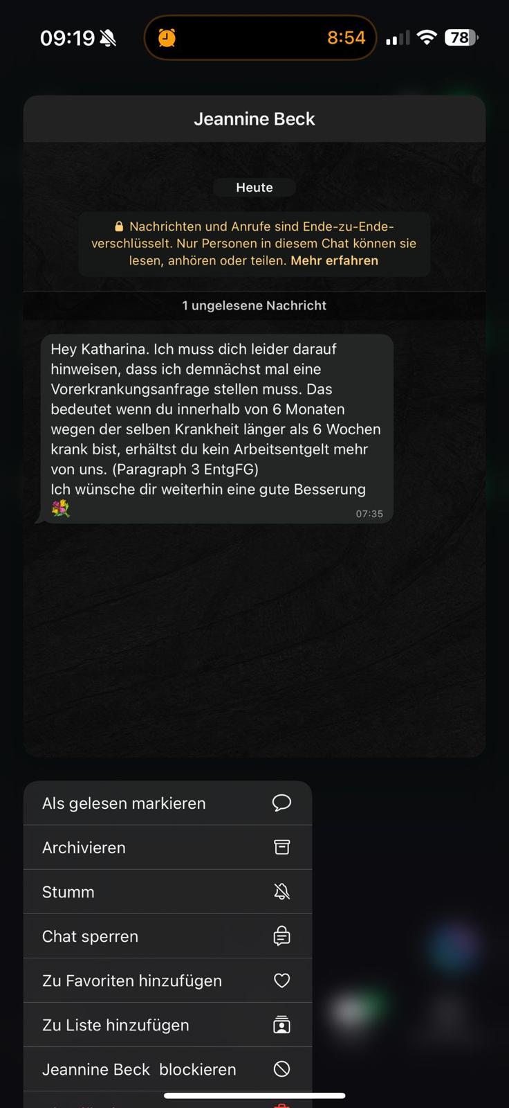 Jeannines Nachricht